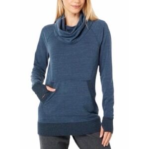 L.L. BEAN W Large pet  Heather Blue Cowl Neck Top Cozy Pullover Kangaroo pocket